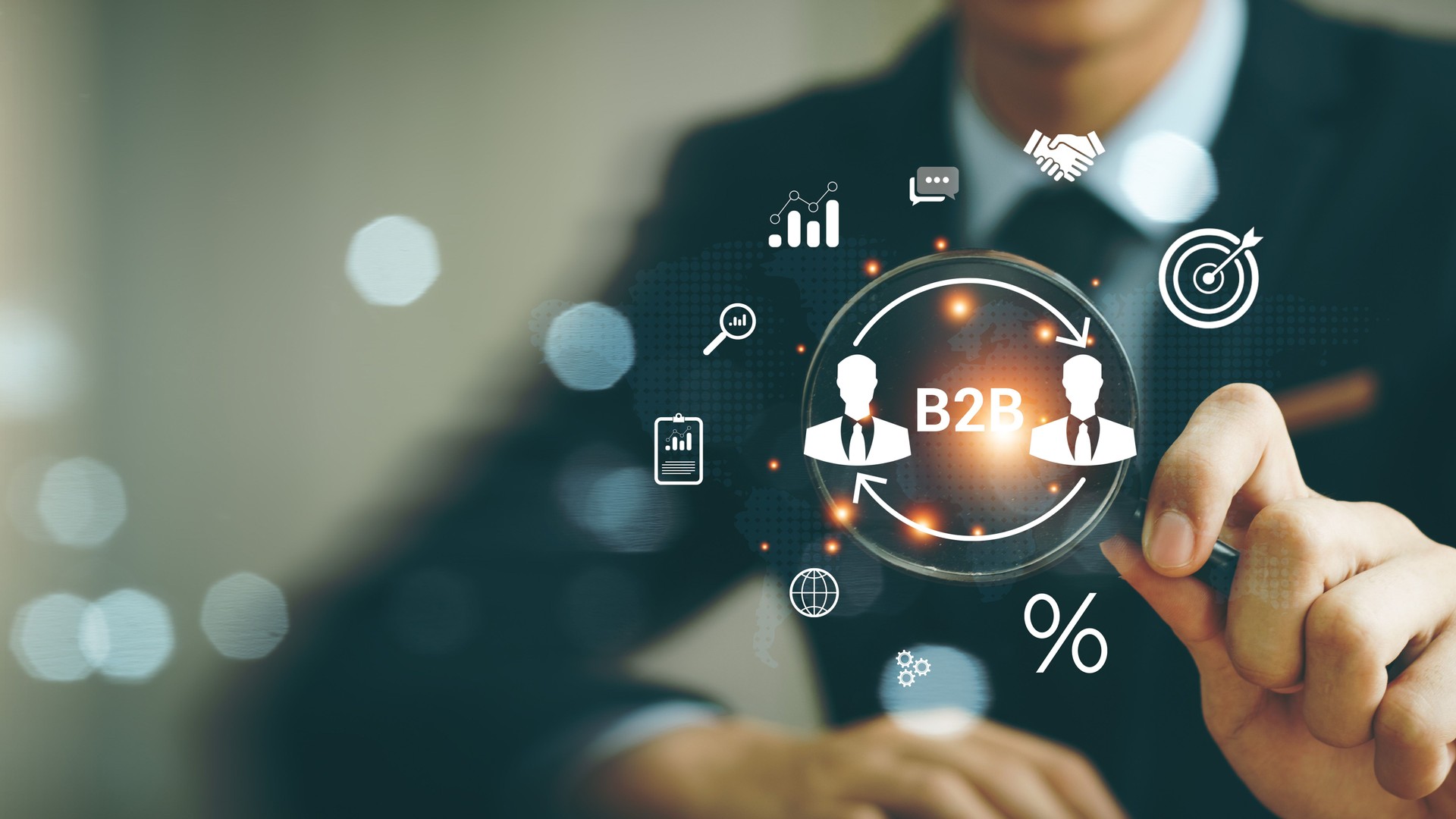 B2B Business Company Commerce Technology Marketing concept. Business to business, e-commerce, institutional sales, supply chain, business action plan Strategy, internet online marketing. B2B Marketing